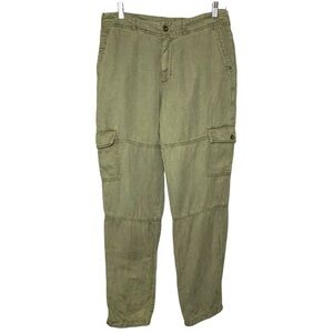 Bella Dahl Cargo Pant Women Sz 27 Green Lyocell Linen Blend Chambray Neutral